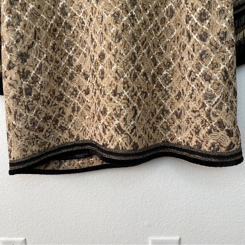 Chico's Metallic Gold Tapestry Pea Coat Majestic Art to Wear Unique Cuff Details - Picture 9 of 11